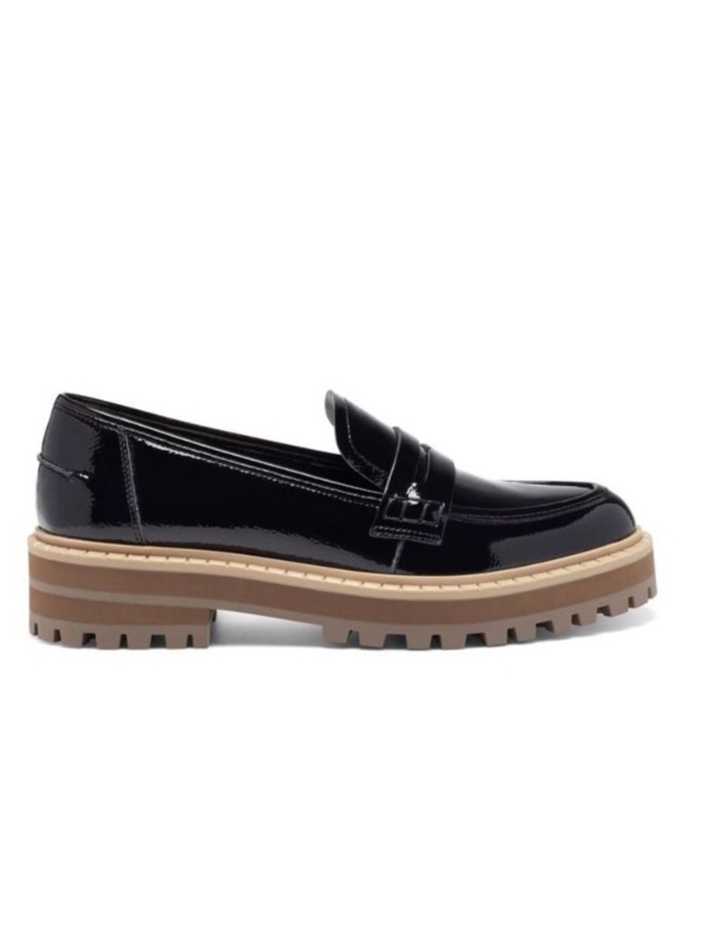 Vince Camuto McKella Black Patent Leather Chunky Lug-Sole Penny Loafers
10M